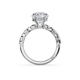 Marquise Pattern Round Solitaire Engagement Ring in Platinum