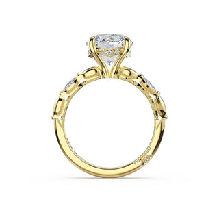 Marquise Pattern Round Solitaire Engagement Ring in 14kt Yellow Gold