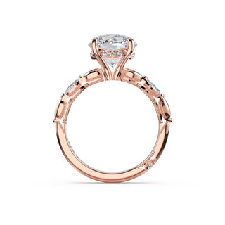Marquise Pattern Round Solitaire Engagement Ring in 14kt Rose Gold