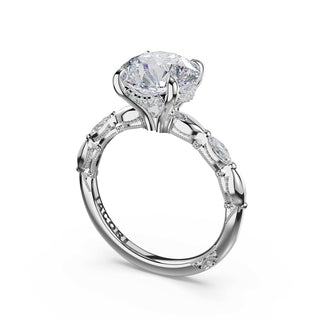 Marquise Pattern Round Solitaire Engagement Ring in 14kt White Gold
