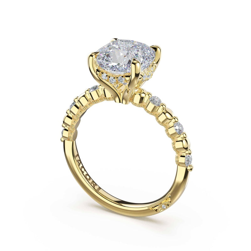 Round Pattern Cushion Solitaire Engagement Ring in 14kt Yellow Gold
