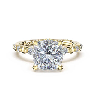 Round Pattern Cushion Solitaire Engagement Ring in 18kt Yellow Gold
