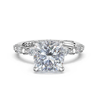 Round Pattern Cushion Solitaire Engagement Ring in 18kt White Gold