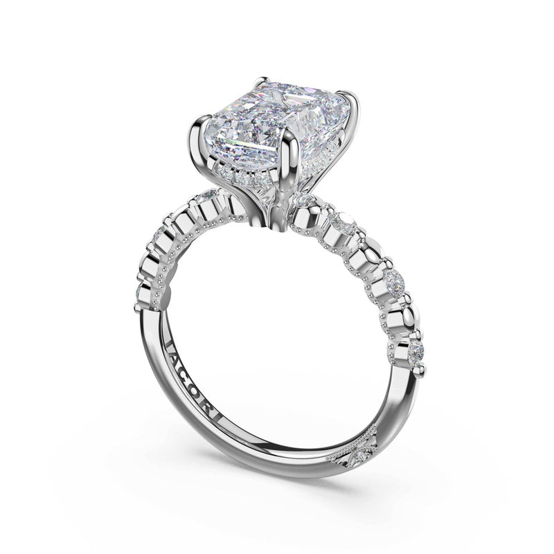 Round Pattern Emerald Solitaire Engagement Ring in 14kt White Gold