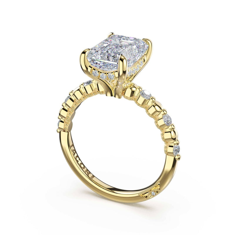 Round Pattern Emerald Solitaire Engagement Ring in 14kt Yellow Gold