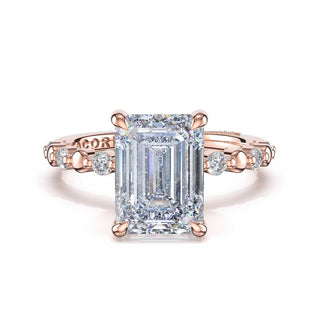 Round Pattern Emerald Solitaire Engagement Ring in 14kt Rose Gold