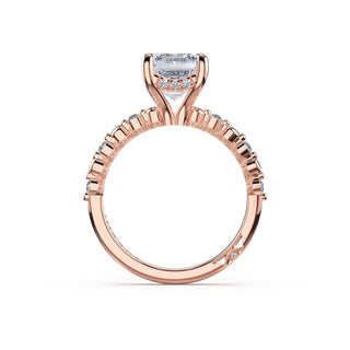Round Pattern Emerald Solitaire Engagement Ring in 14kt Rose Gold