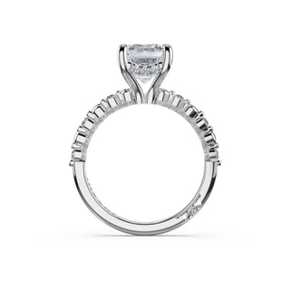 Round Pattern Emerald Solitaire Engagement Ring in 14kt White Gold