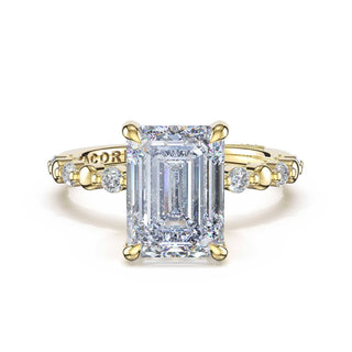 Round Pattern Emerald Solitaire Engagement Ring in 18kt Yellow Gold