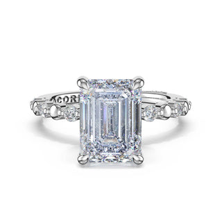 Round Pattern Emerald Solitaire Engagement Ring in 18kt White Gold