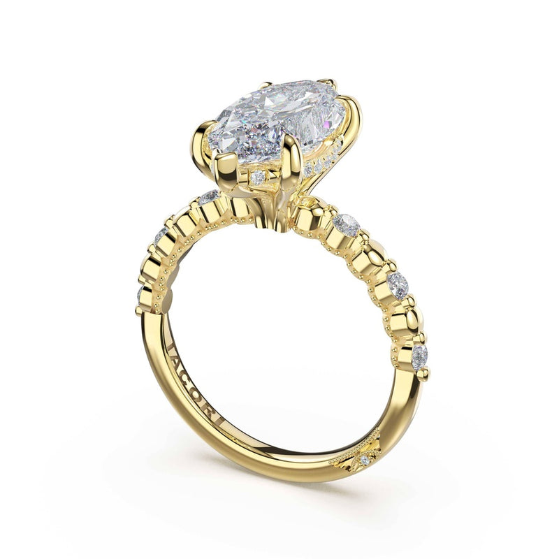 Round Pattern Marquise Solitaire Engagement Ring in 14kt Yellow Gold