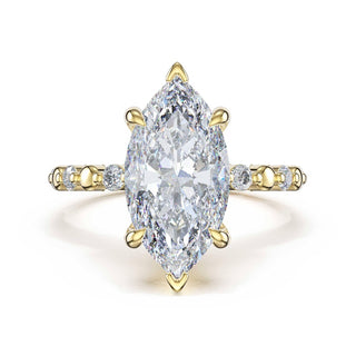 Round Pattern Marquise Solitaire Engagement Ring in 14kt Yellow Gold