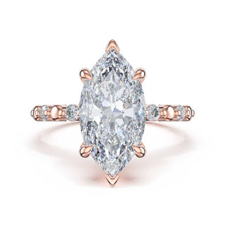 Round Pattern Marquise Solitaire Engagement Ring in 14kt Rose Gold