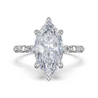 Round Pattern Marquise Solitaire Engagement Ring in 18kt White Gold