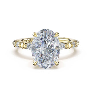 Round Pattern Oval Solitaire Engagement Ring in 14kt Yellow Gold