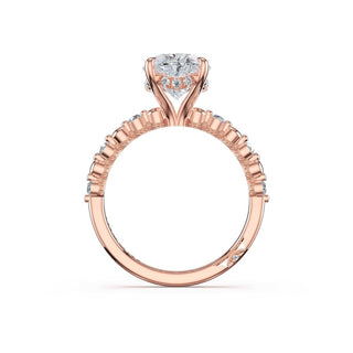 Round Pattern Oval Solitaire Engagement Ring in 14kt Rose Gold