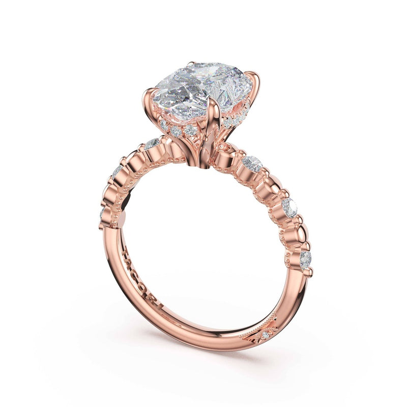 Round Pattern Oval Solitaire Engagement Ring in 18kt Rose Gold