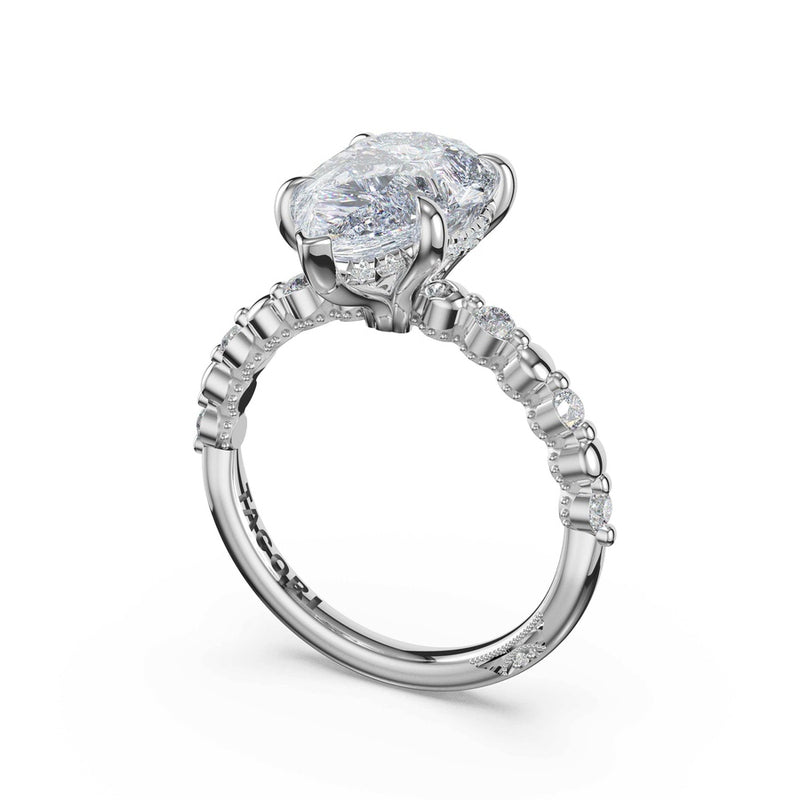 Round Pattern Pear Solitaire Engagement Ring in 14kt White Gold