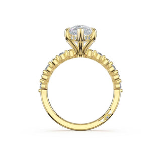 Round Pattern Pear Solitaire Engagement Ring in 14kt Yellow Gold