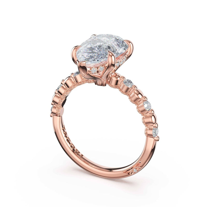 Round Pattern Pear Solitaire Engagement Ring in 14kt Rose Gold