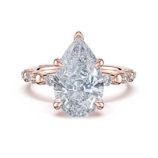 Round Pattern Pear Solitaire Engagement Ring in 14kt Rose Gold