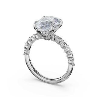 Round Pattern Pear Solitaire Engagement Ring in 14kt White Gold
