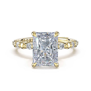 Round Pattern Radiant Solitaire Engagement Ring in 14kt Yellow Gold
