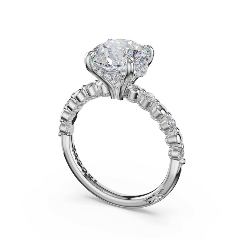 Round Pattern Round Solitaire Engagement Ring in 14kt White Gold