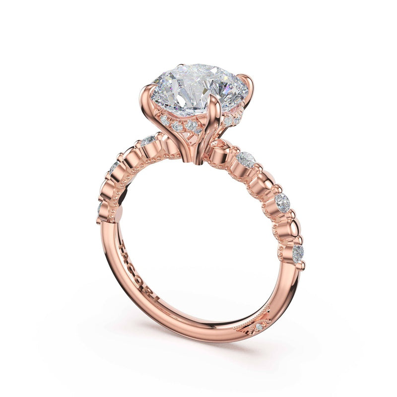 Round Pattern Round Solitaire Engagement Ring in 14kt Rose Gold