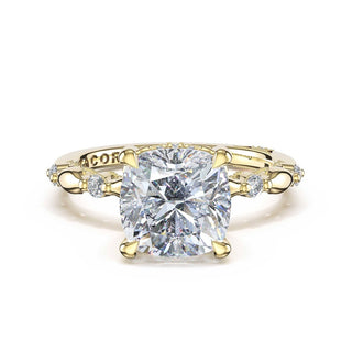 Mixed Pattern Cushion Solitaire Engagement Ring in 14kt Yellow Gold