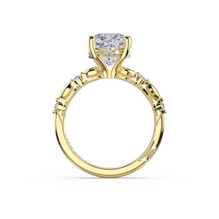 Mixed Pattern Cushion Solitaire Engagement Ring in 14kt Yellow Gold