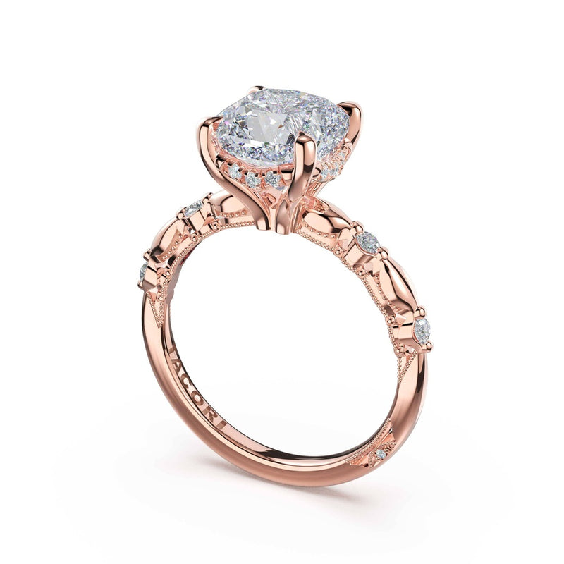 Mixed Pattern Cushion Solitaire Engagement Ring in 14kt Rose Gold