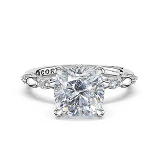 Mixed Pattern Cushion Solitaire Engagement Ring in 14kt White Gold
