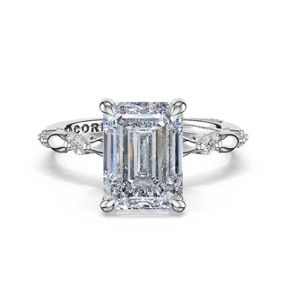 Mixed Pattern Emerald Solitaire Engagement Ring in Platinum