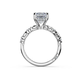 Mixed Pattern Emerald Solitaire Engagement Ring in Platinum