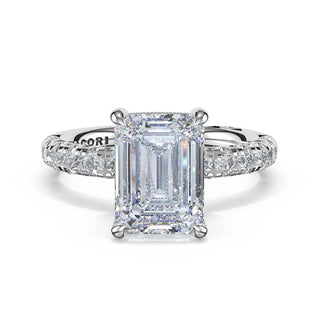 Half-Pavé Emerald Solitaire Engagement Ring in Platinum