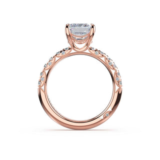 Half-Pavé Emerald Solitaire Engagement Ring in 14kt Rose Gold