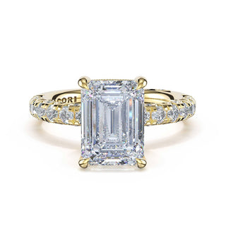 Half-Pavé Emerald Solitaire Engagement Ring in 18kt Yellow Gold