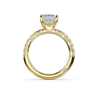 Half-Pavé Emerald Solitaire Engagement Ring in 18kt Yellow Gold
