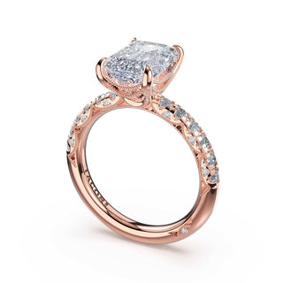 Half-Pavé Emerald Solitaire Engagement Ring in 18kt Rose Gold