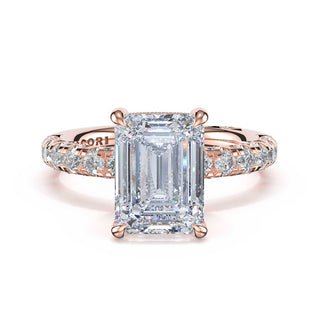 Half-Pavé Emerald Solitaire Engagement Ring in 18kt Rose Gold