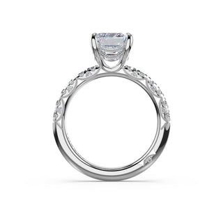 Half-Pavé Emerald Solitaire Engagement Ring in 18kt White Gold