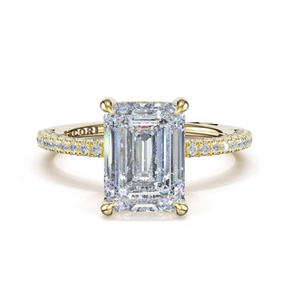 Half-Pavé Emerald Solitaire Engagement Ring in 14kt Yellow Gold