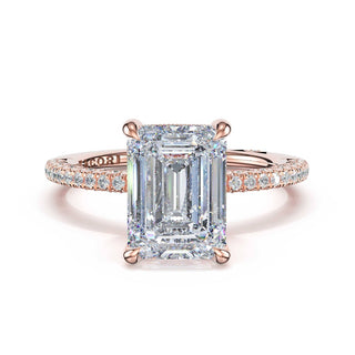 Half-Pavé Emerald Solitaire Engagement Ring in 14kt Rose Gold