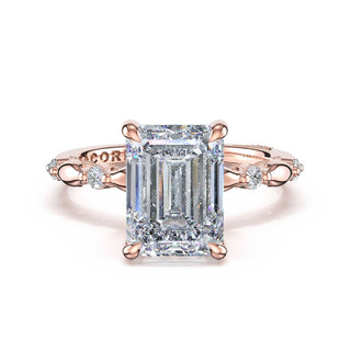 Mixed Pattern Emerald Solitaire Engagement Ring in 14kt Rose Gold