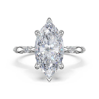 Mixed Pattern Marquise Solitaire Engagement Ring in Platinum