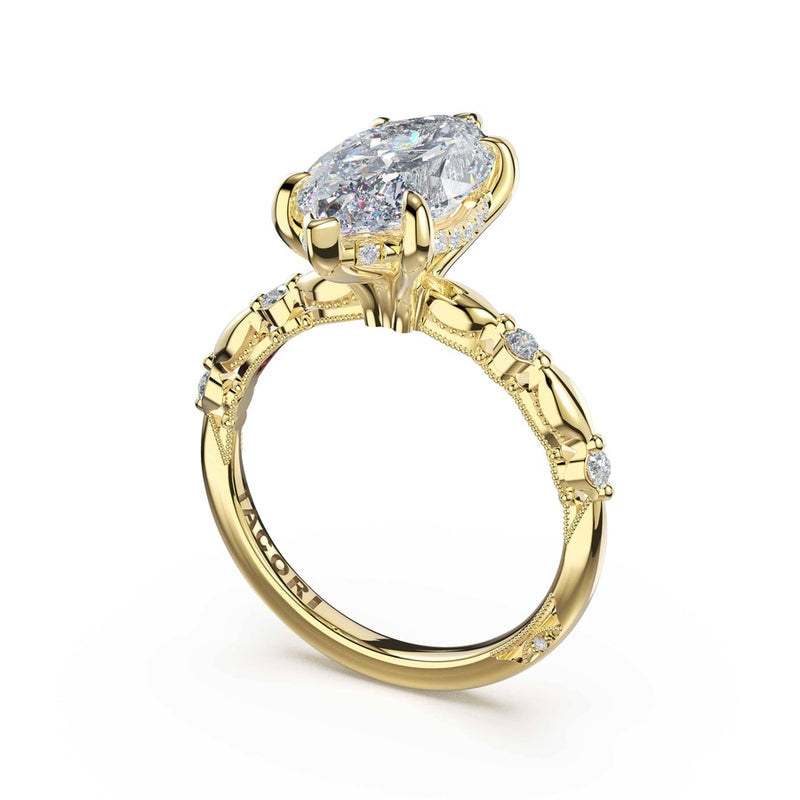 Mixed Pattern Marquise Solitaire Engagement Ring in 14kt Yellow Gold