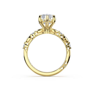 Mixed Pattern Marquise Solitaire Engagement Ring in 14kt Yellow Gold