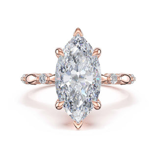 Mixed Pattern Marquise Solitaire Engagement Ring in 14kt Rose Gold