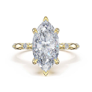 Mixed Pattern Marquise Solitaire Engagement Ring in 18kt Yellow Gold